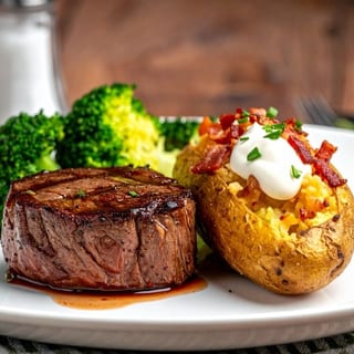 Grass Fed Filet, Baked Potato, & Broccoli or Salad